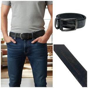 Vtg Y2K Remo Tulliani Black Italian Leather Crocodile Embossed Belt Men's Sz 36